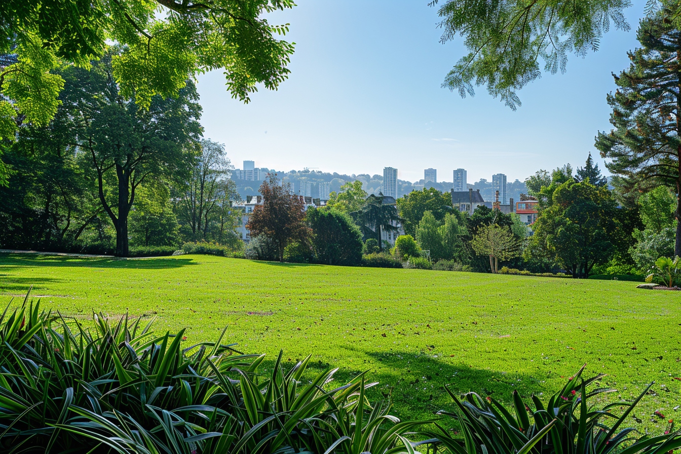 Vue panoramique des espaces verts luxuriants et parcs paisibles à Clermont-Ferrand, illustrant l'intégration harmonieuse de la nature en milieu urbain pour les projets de déménagement